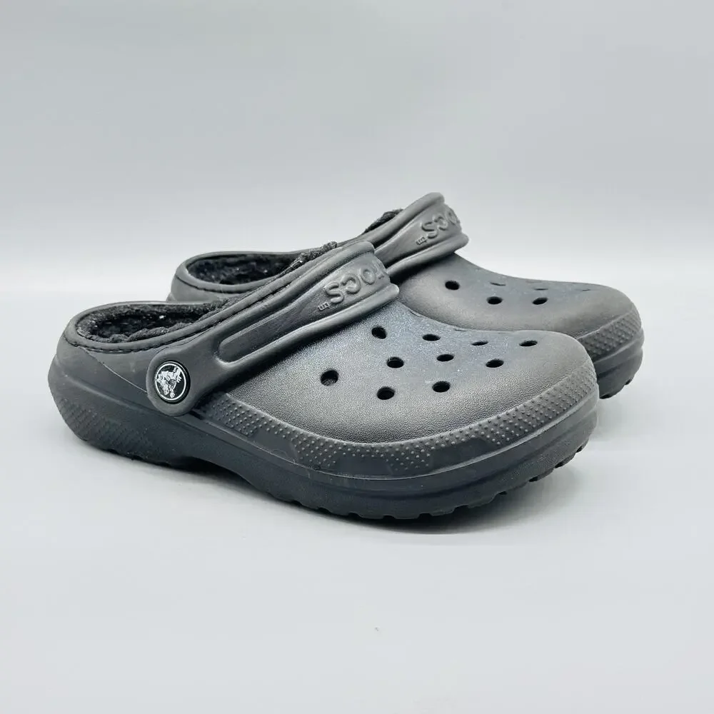 Crocs Shoes Kids 1 Gray Classic Lined Clog Fleece Fuzzy Slip On Comfort Casual
